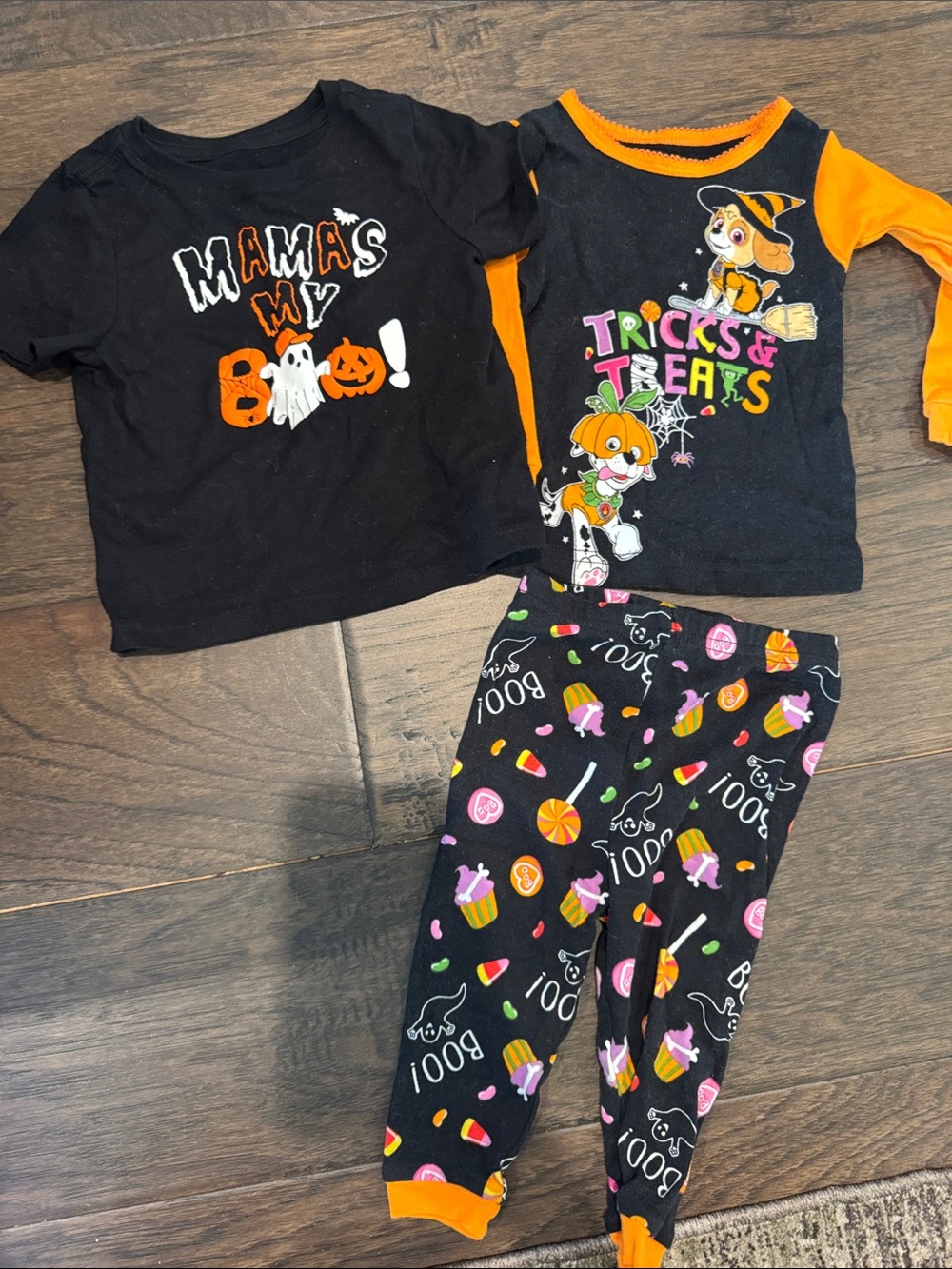 Halloween 'Tricks & Treats' Black and Orange Pajama set and shirt
